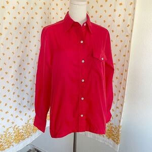 Vintage LL Bean Red Nylon Button Up Shirt Medium 90s Outdoor